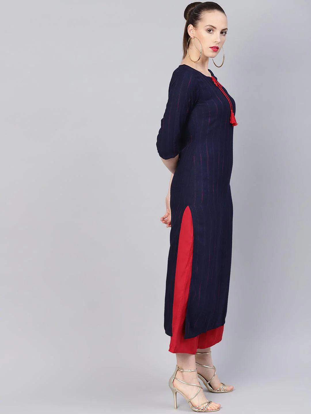 Blue Striped Rayon Kurta - ShopLibas 