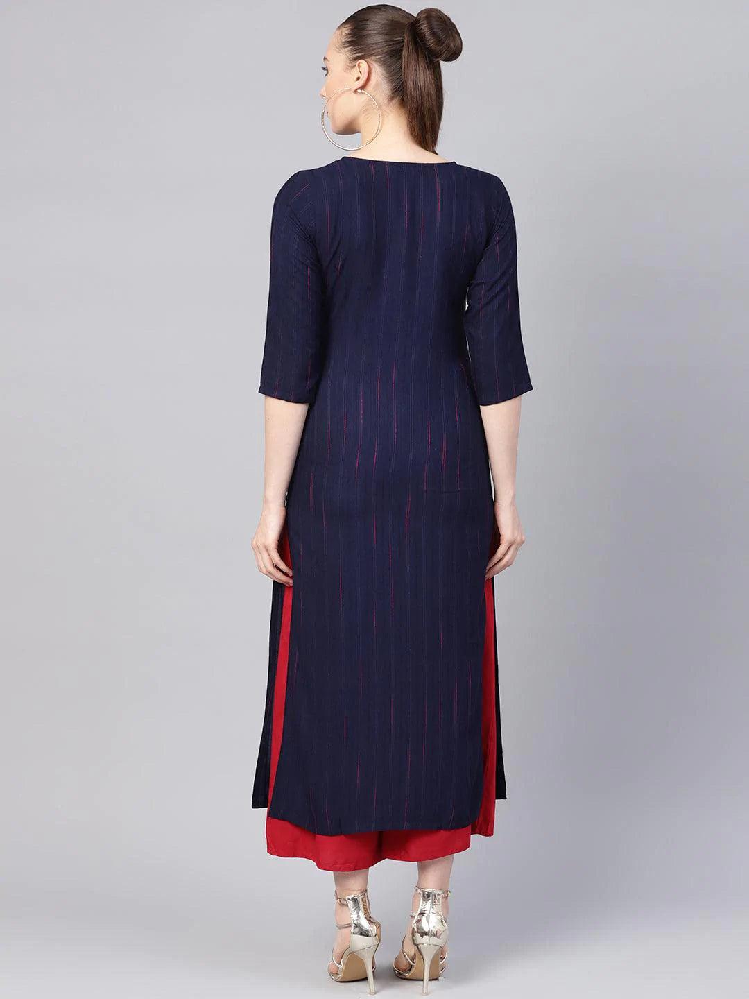 Blue Striped Rayon Kurta - ShopLibas 
