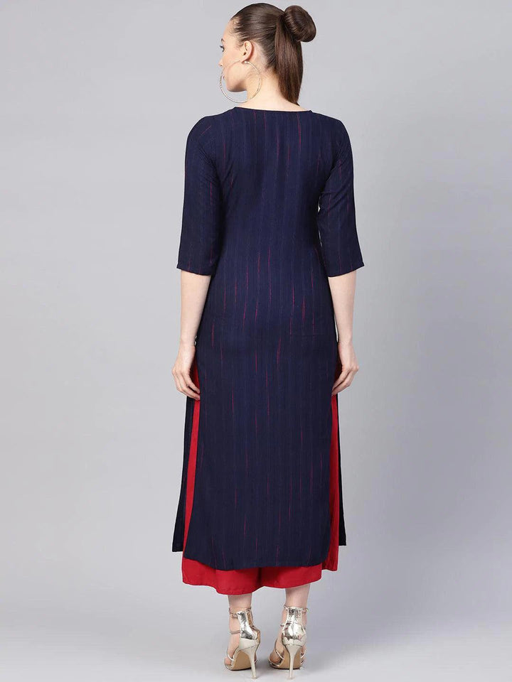 Blue Striped Rayon Kurta