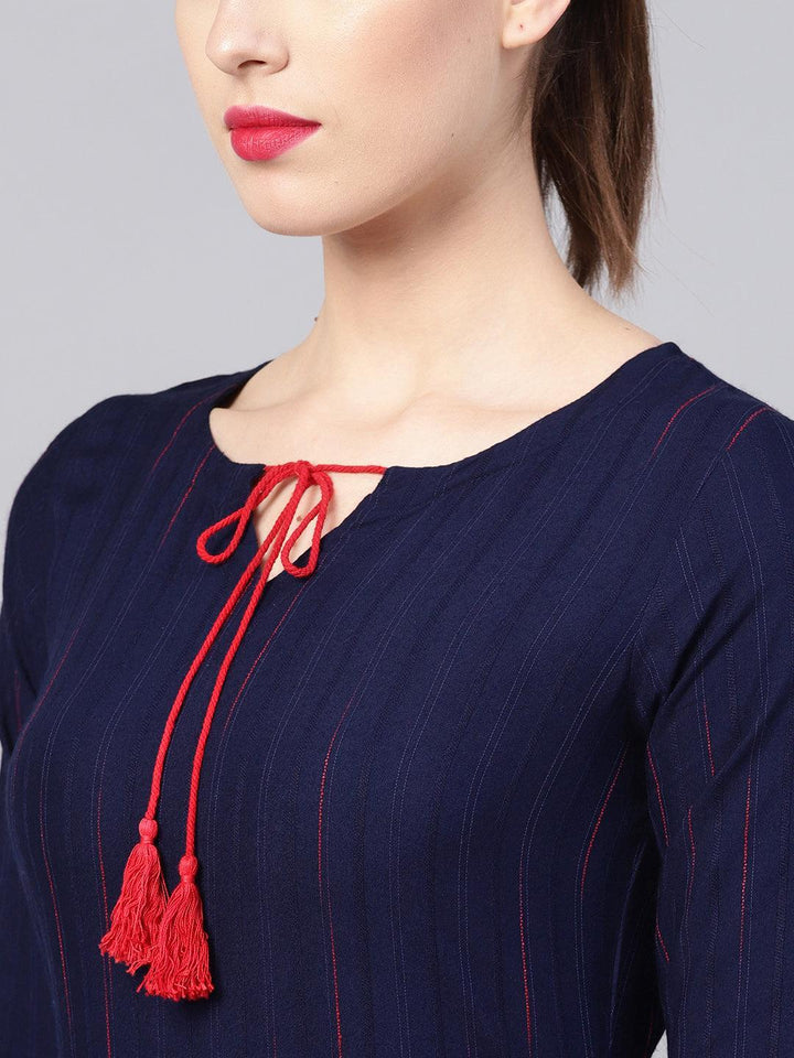 Blue Striped Rayon Kurta