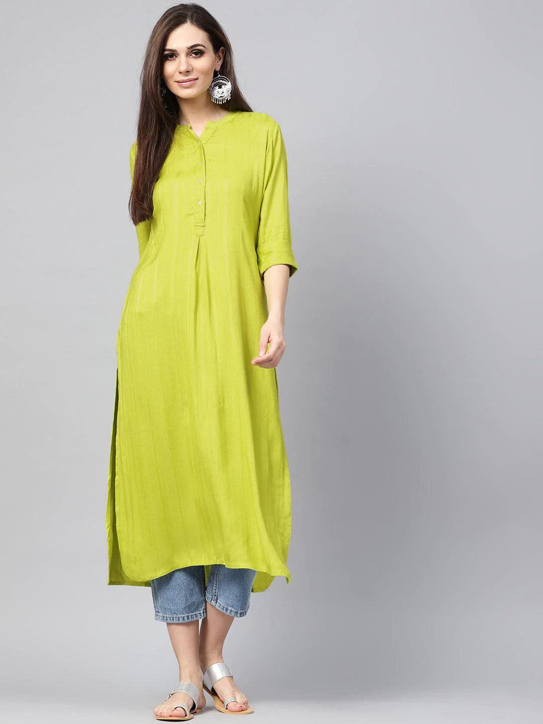 Green Solid Rayon Kurta - ShopLibas