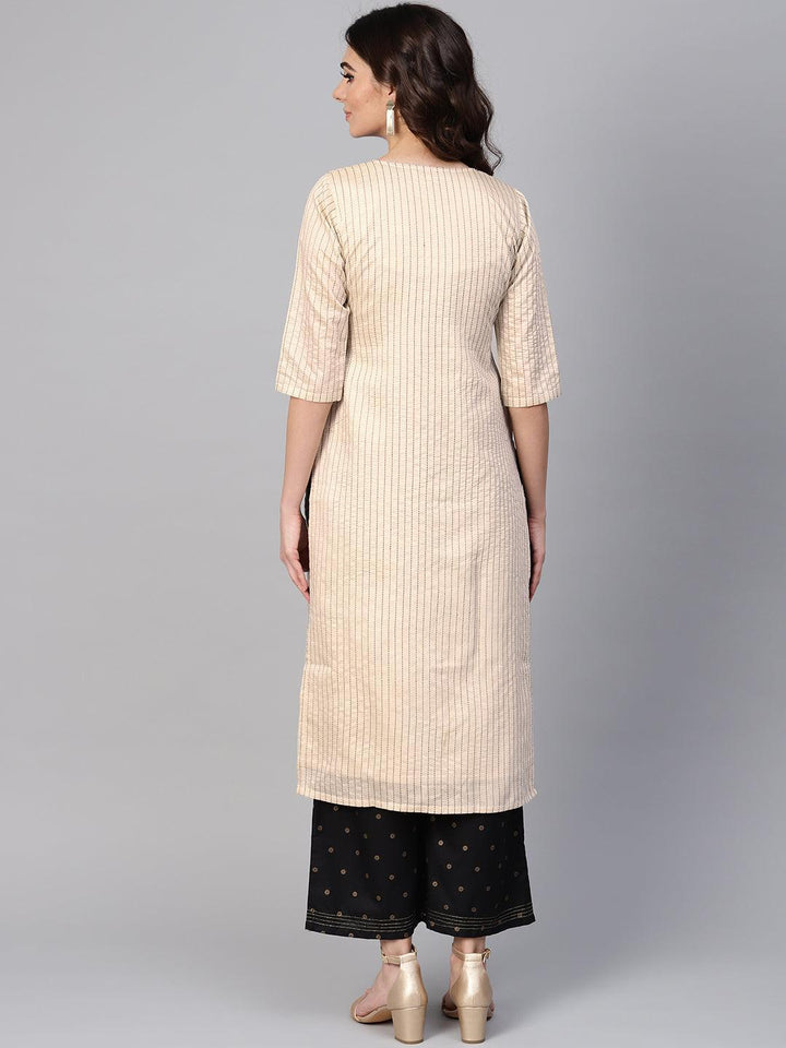 Beige Striped Chanderi Kurta - ShopLibas