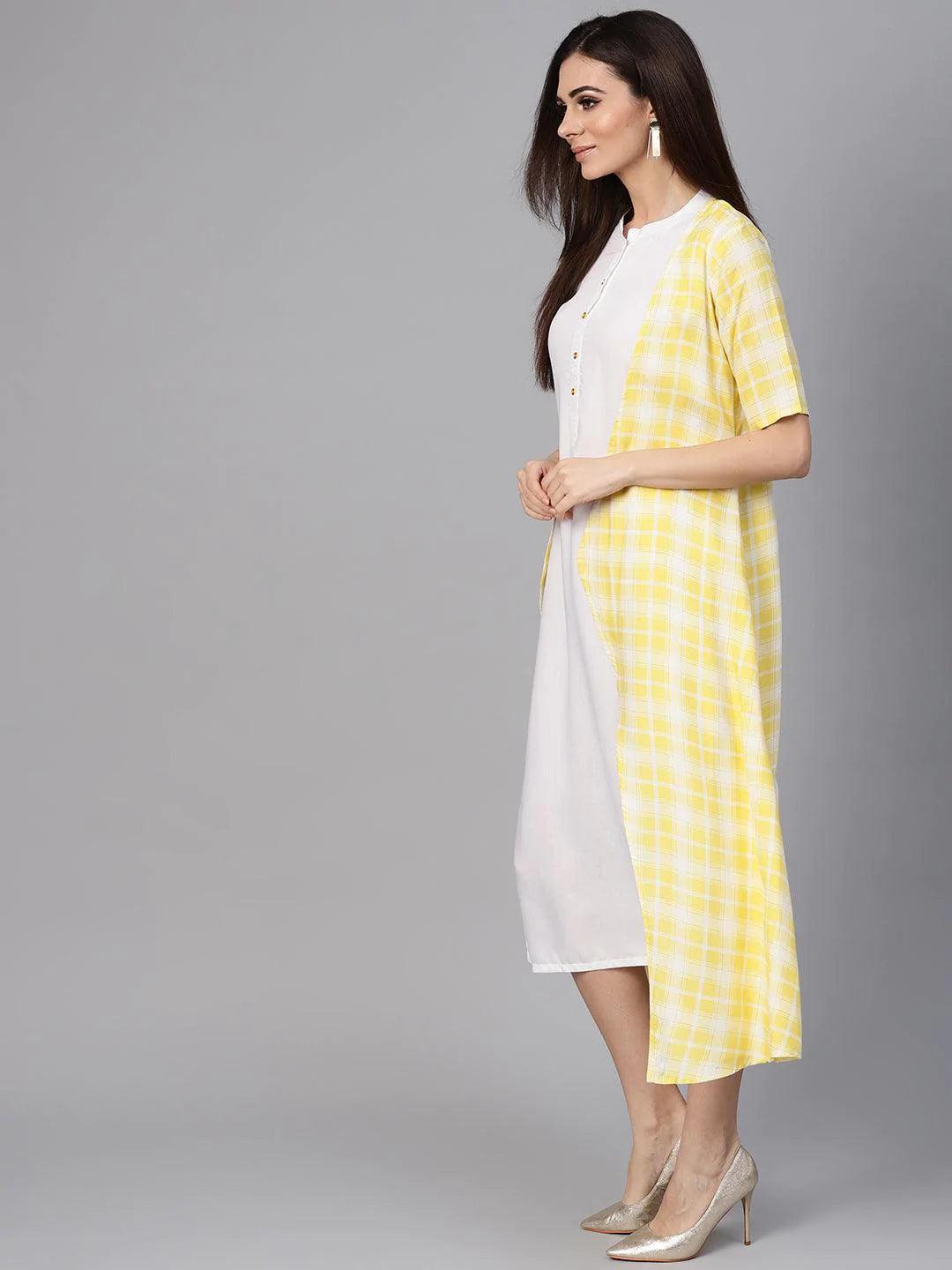 Yellow Checkered Rayon Dress With Jacket - ShopLibas