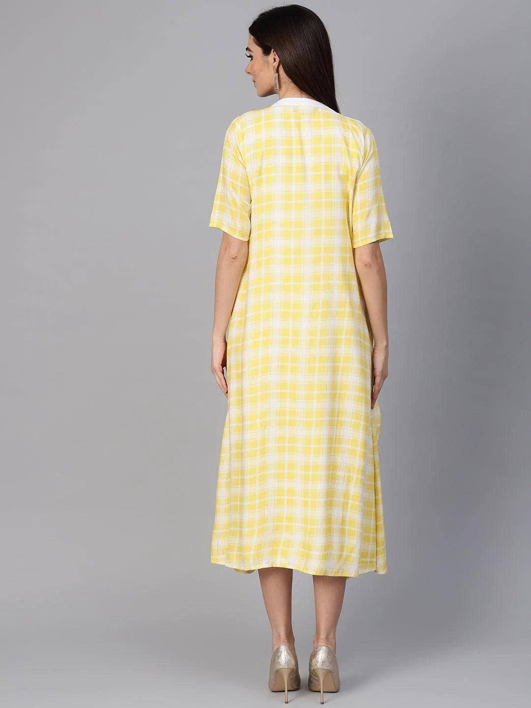Yellow Checkered Rayon Dress With Jacket - ShopLibas