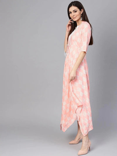 Pink Printed Rayon Dress With Jacket - ShopLibas