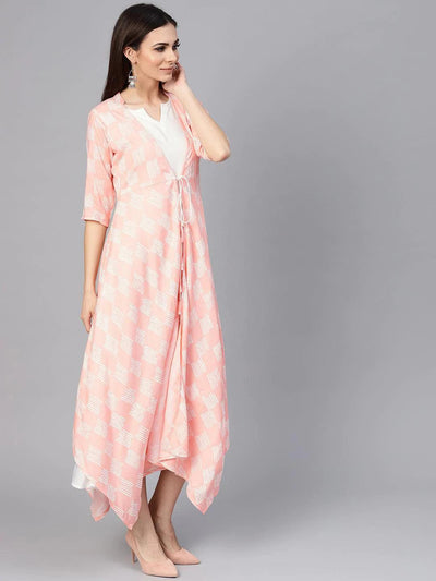 Pink Printed Rayon Dress With Jacket - ShopLibas