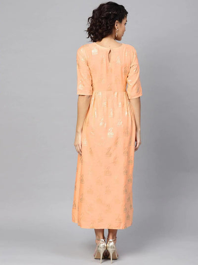 Peach Printed Cotton Dress - ShopLibas