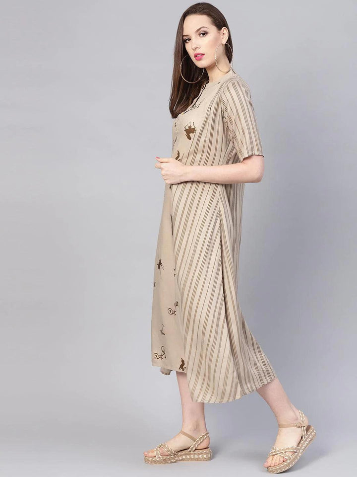 Grey Printed Rayon Dress With Jacket - ShopLibas