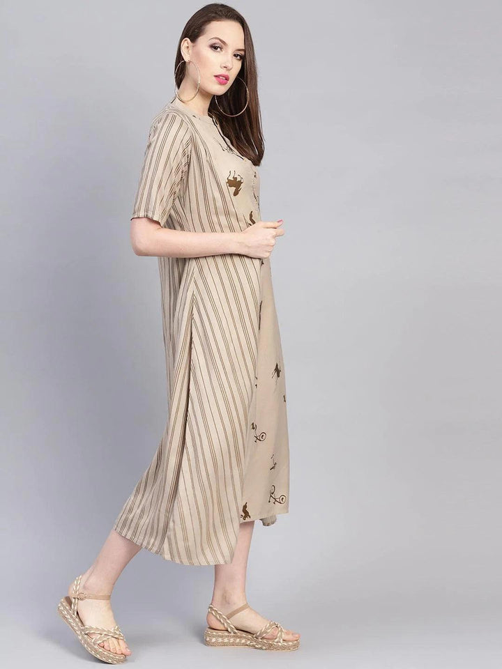Grey Printed Rayon Dress With Jacket - ShopLibas