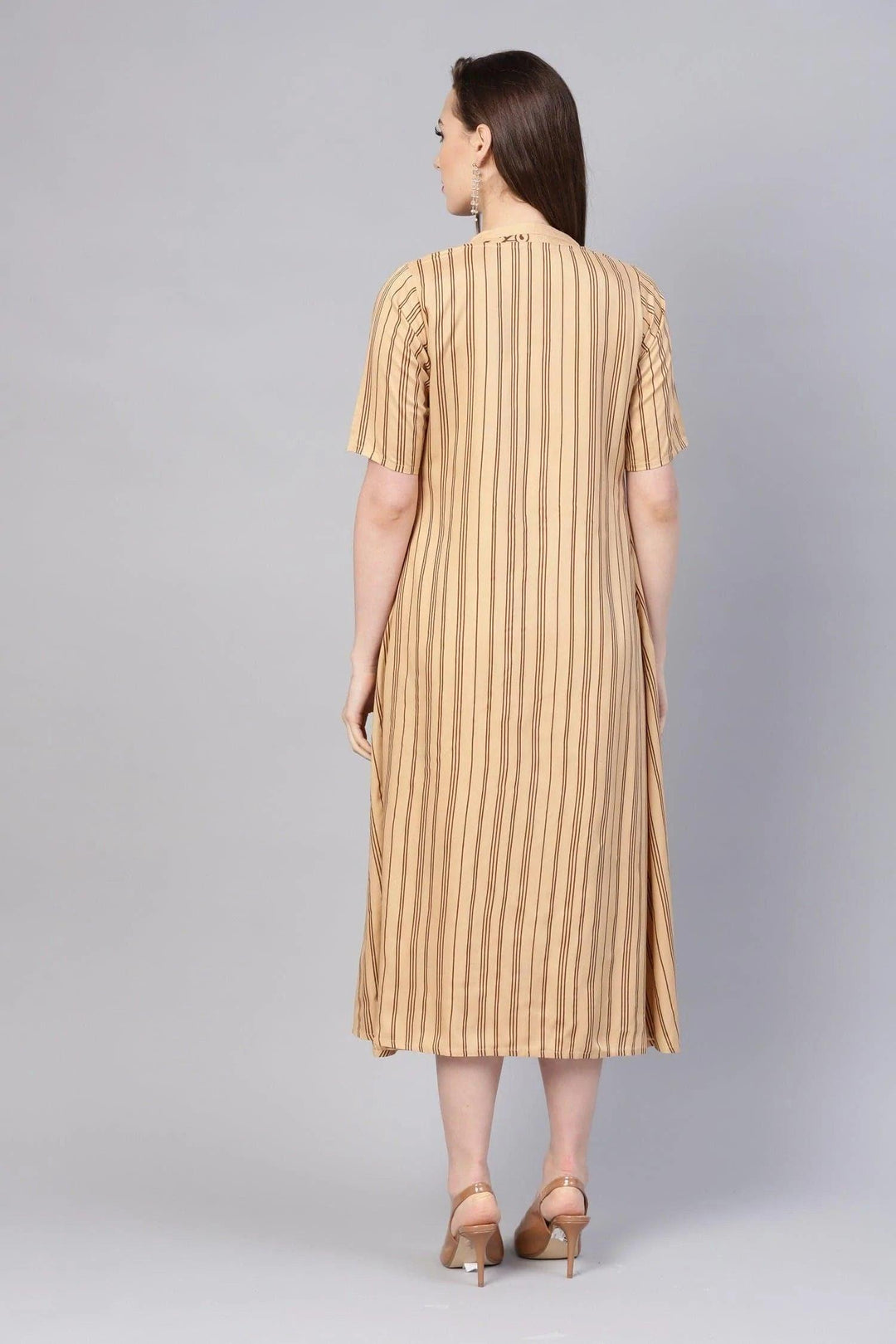 Beige Printed Rayon Dress With Jacket - ShopLibas