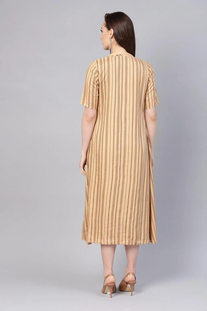 Beige Printed Rayon Dress With Jacket - ShopLibas