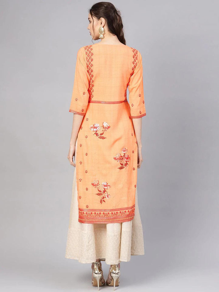 Orange Printed Rayon Kurta - ShopLibas