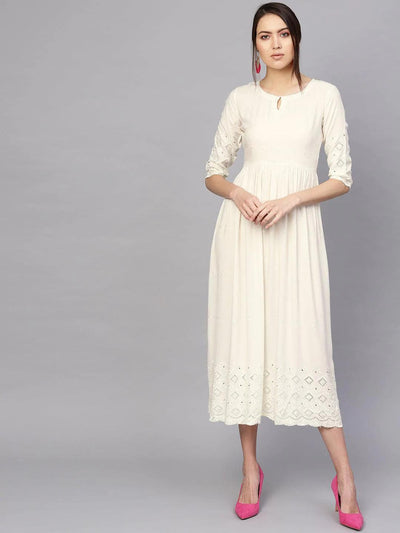 Off-White Schiffli Rayon Dress - ShopLibas
