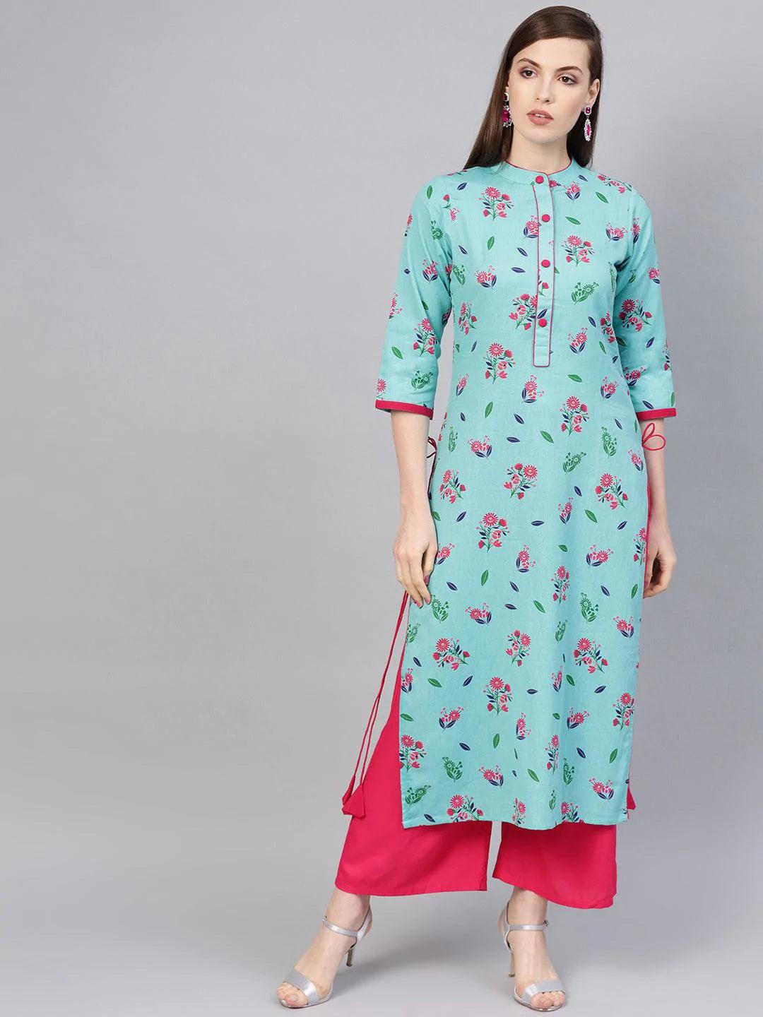 Blue Printed Cotton Kurta - ShopLibas
