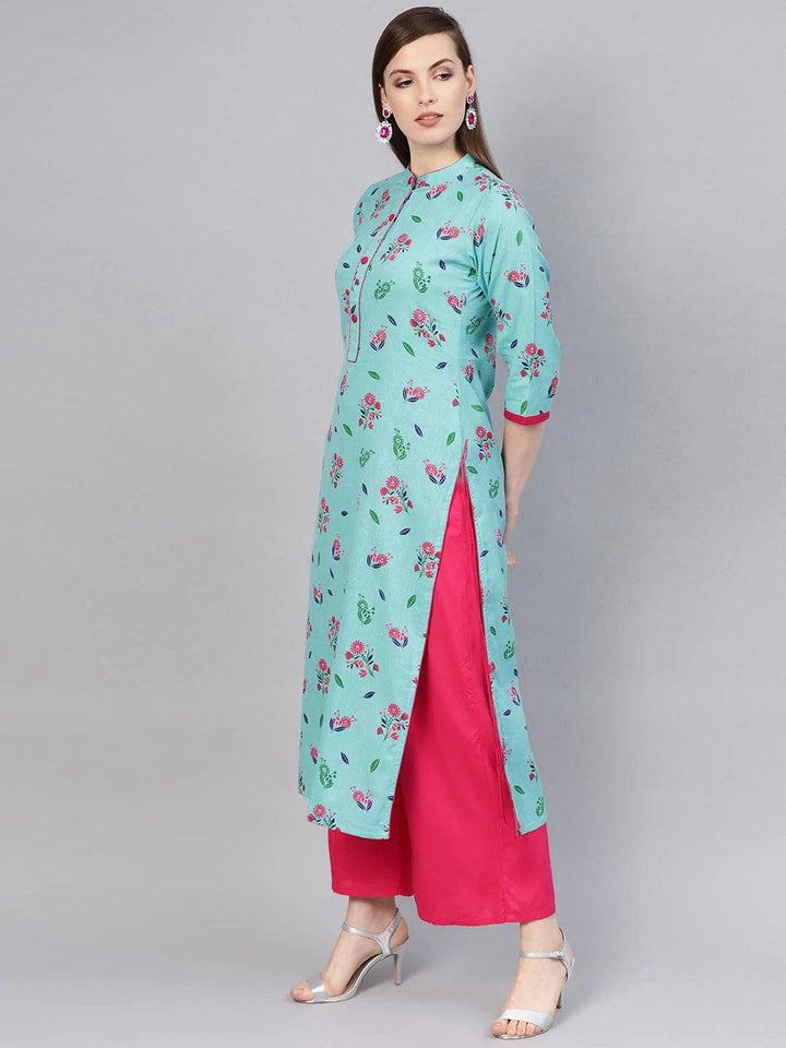 Blue Printed Cotton Kurta - ShopLibas