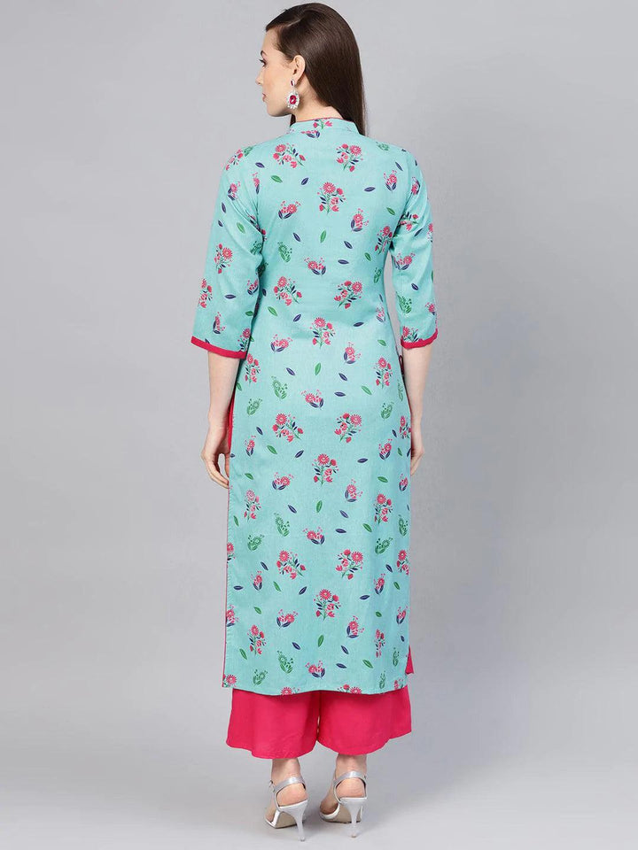 Blue Printed Cotton Kurta - ShopLibas