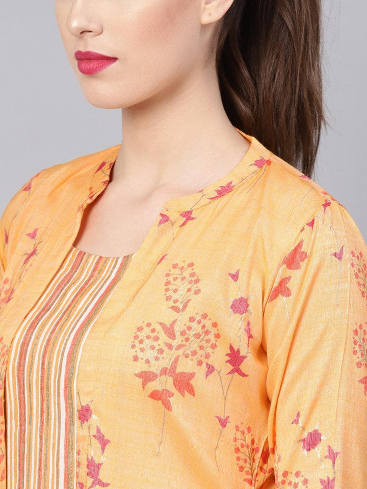 Yellow Printed Rayon Dress With Jacket - ShopLibas