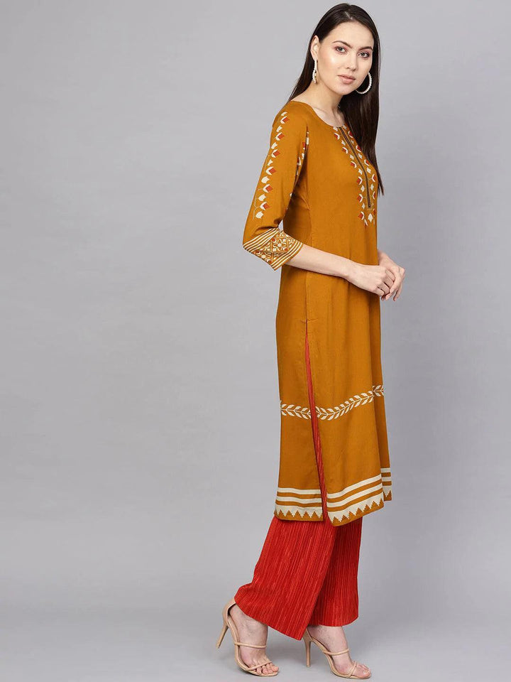 Yellow Printed Rayon Kurta
