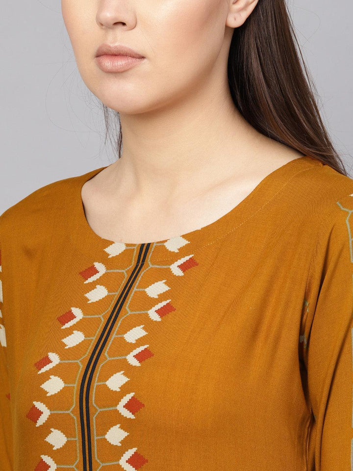 Yellow Printed Rayon Kurta