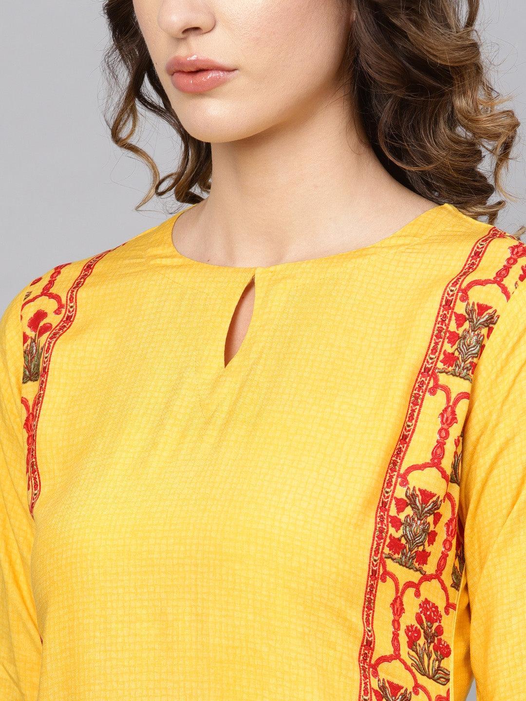 Yellow Printed Rayon Kurta - ShopLibas 