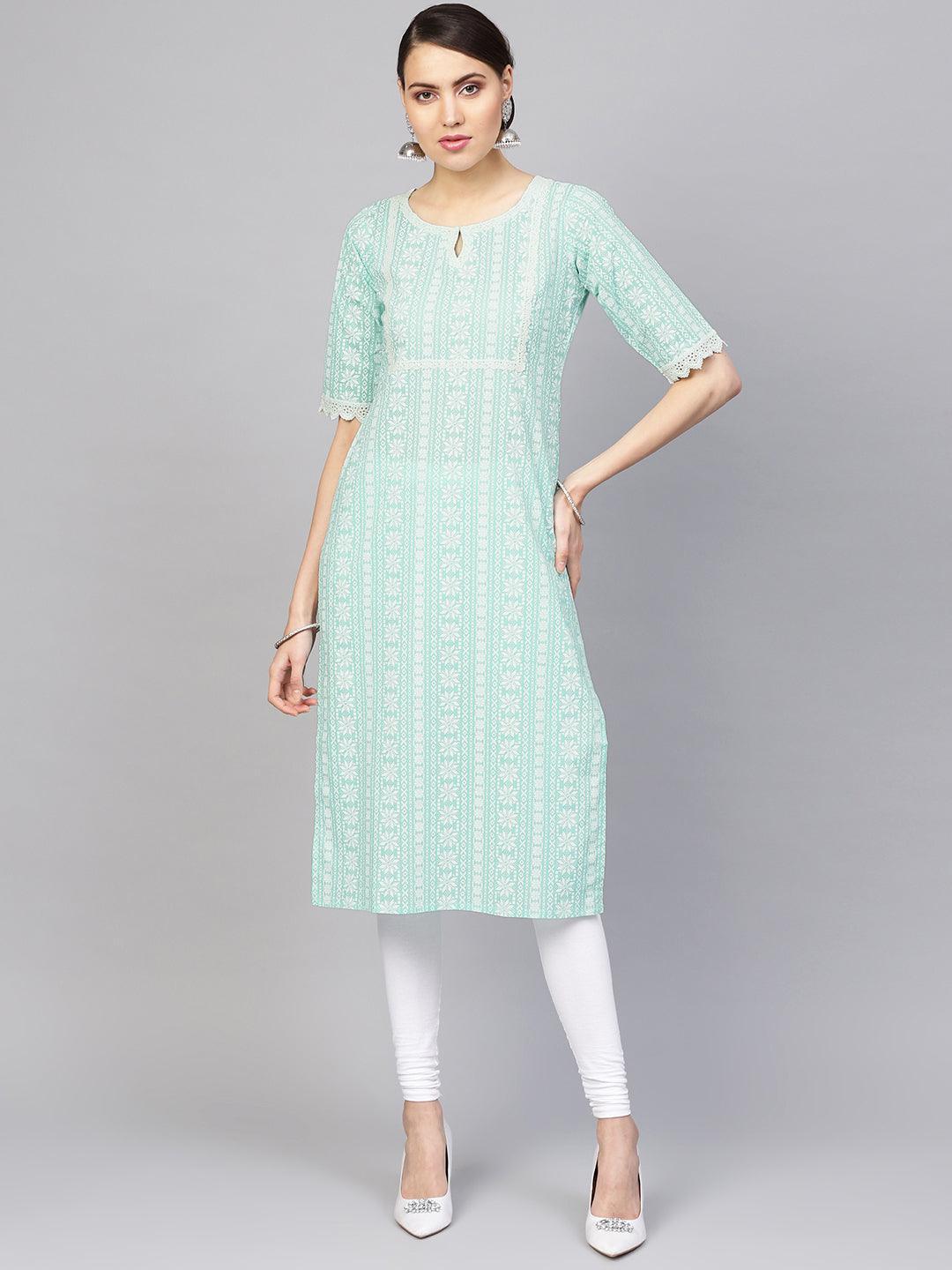 Blue Printed Cotton Kurta - ShopLibas