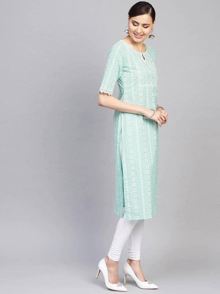 Blue Printed Cotton Kurta - ShopLibas