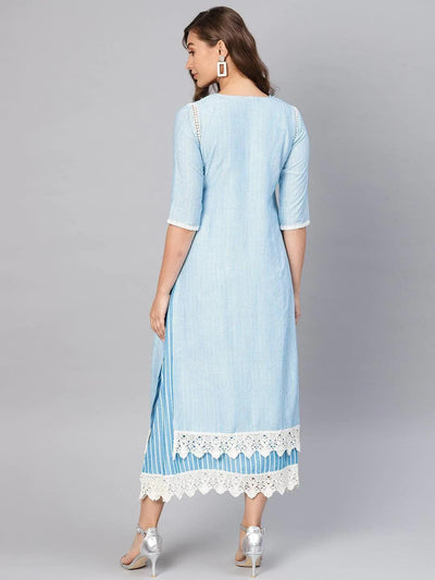 Blue Striped Cotton Dress With Jacket - ShopLibas