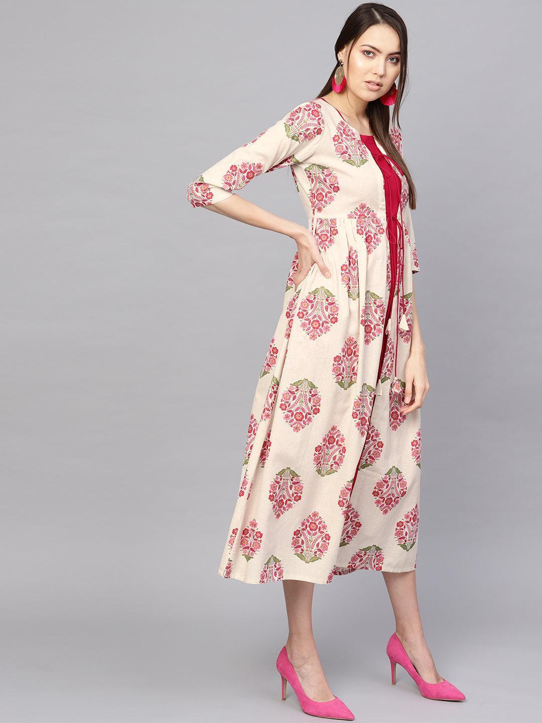 Pink Printed Rayon Dress With Jacket - ShopLibas