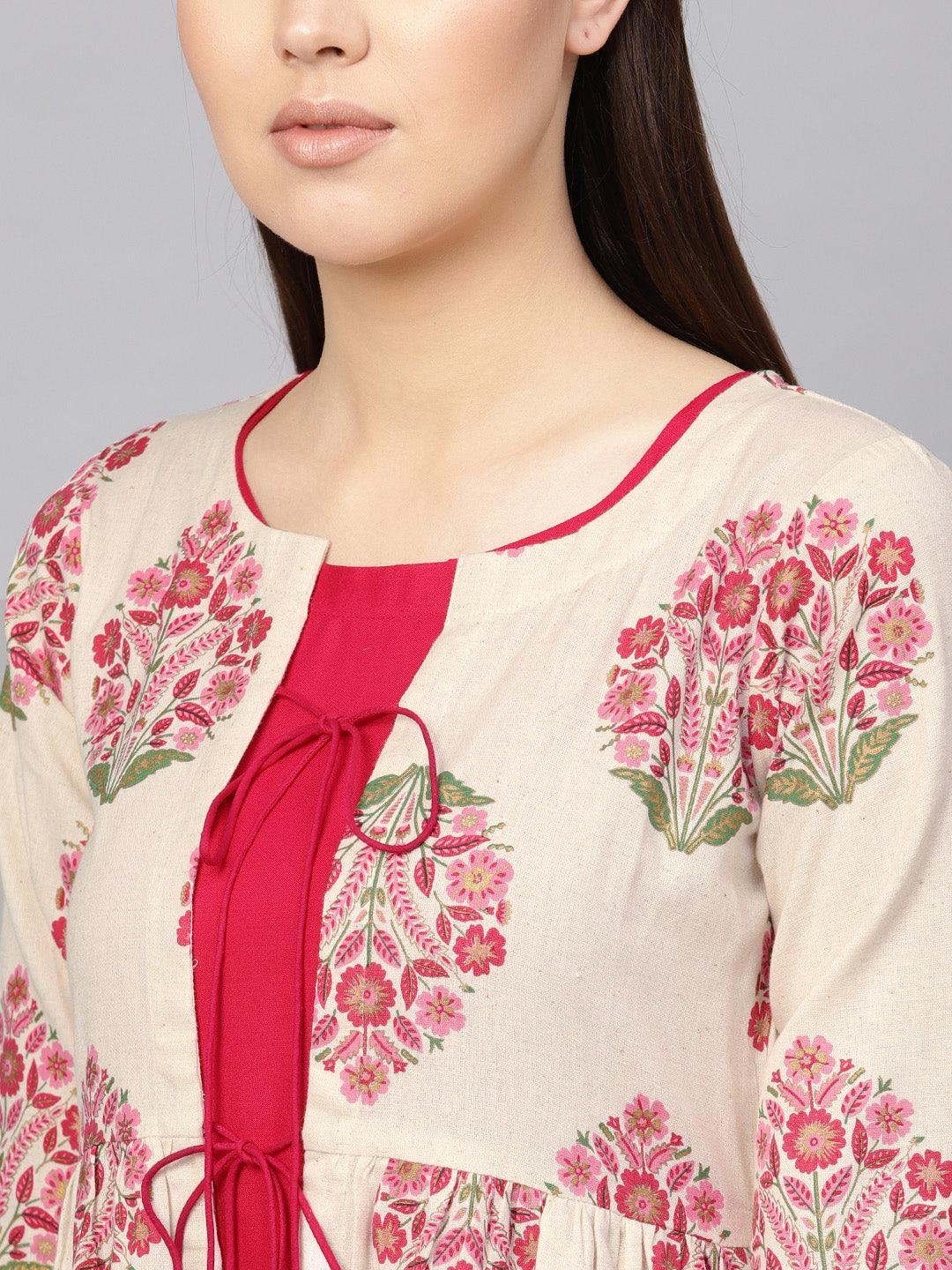 Pink Printed Rayon Dress With Jacket - ShopLibas