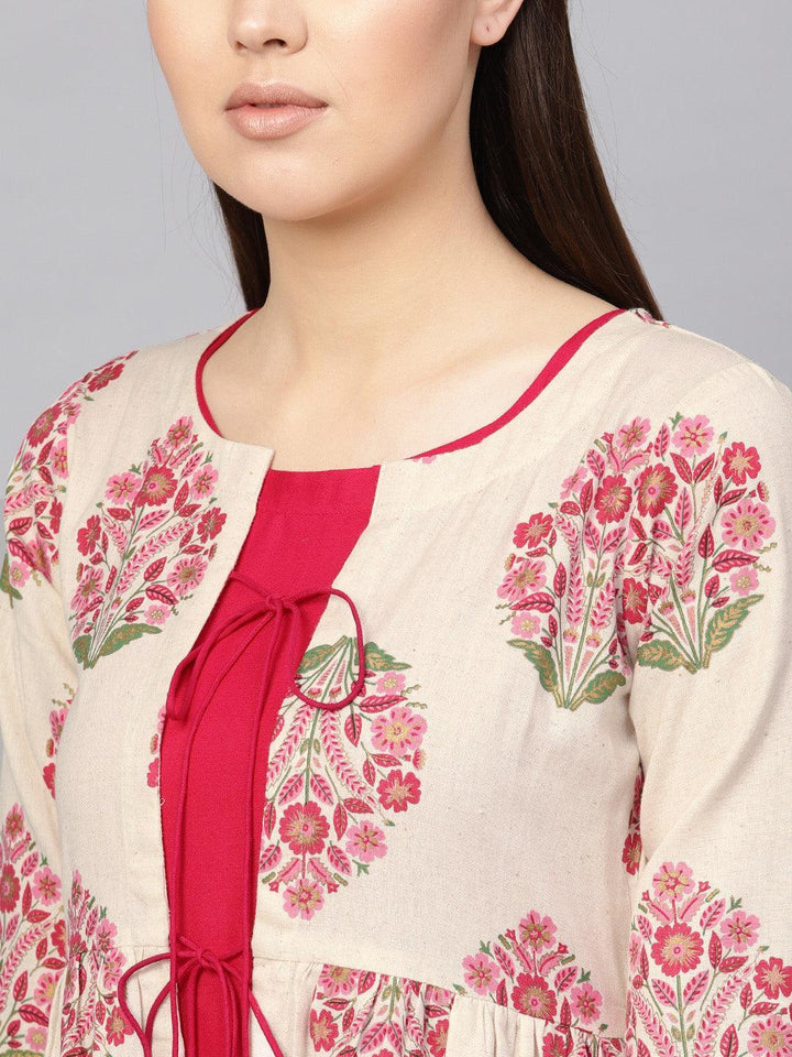 Pink Printed Rayon Dress With Jacket - ShopLibas