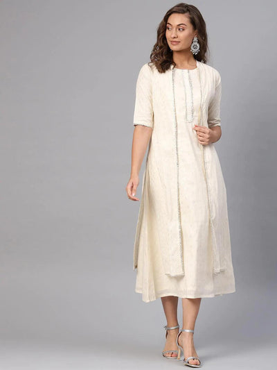 White Embroidered Cotton Dress With Shrug - ShopLibas