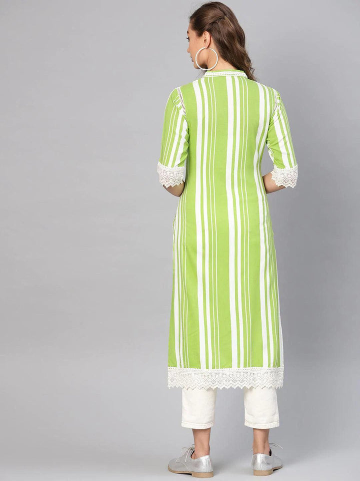 Green Striped Rayon Kurta