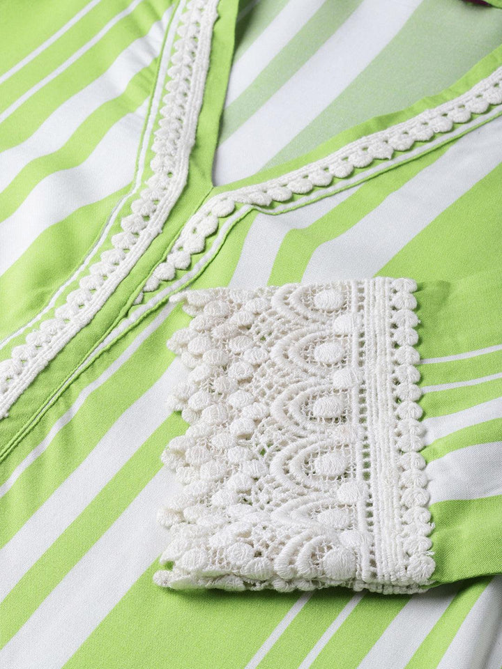 Green Striped Rayon Kurta