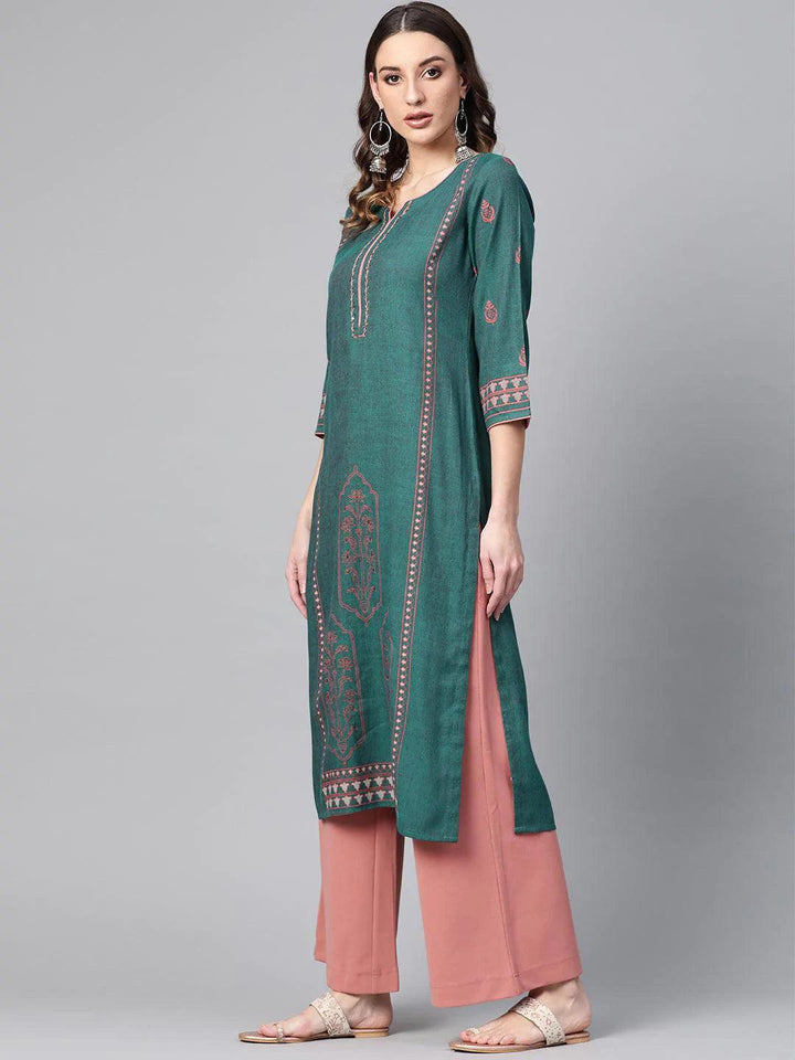 Green Printed Rayon Kurta