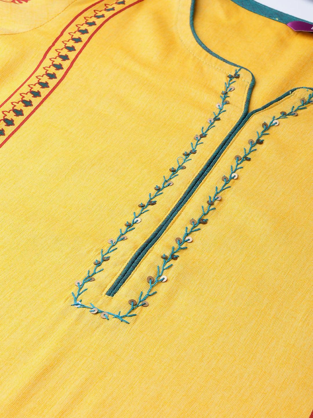 Yellow Printed Rayon Kurta - ShopLibas 