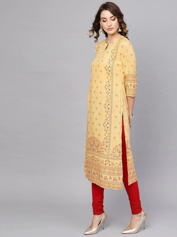 Yellow Printed Rayon Kurta