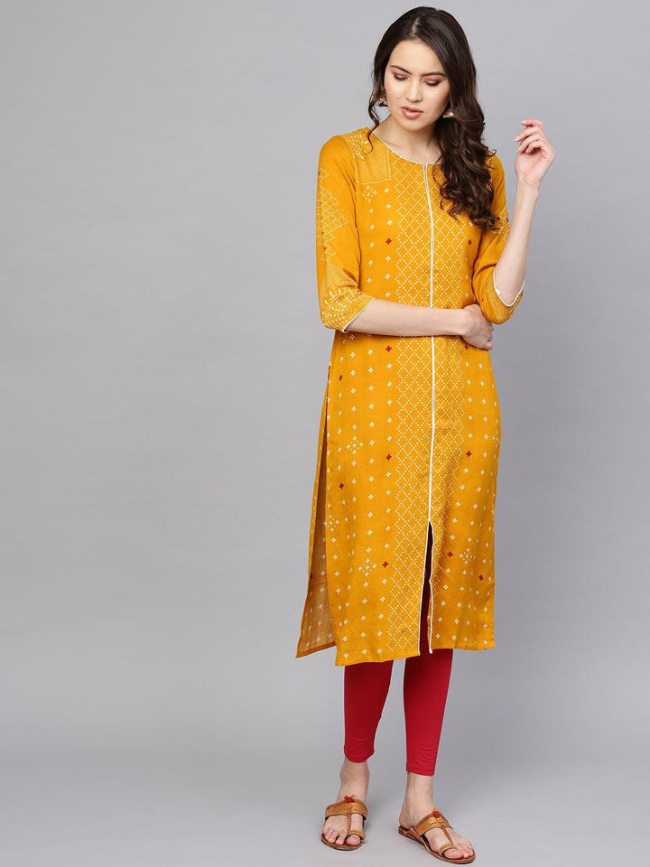 Yellow Printed Rayon Kurta - ShopLibas