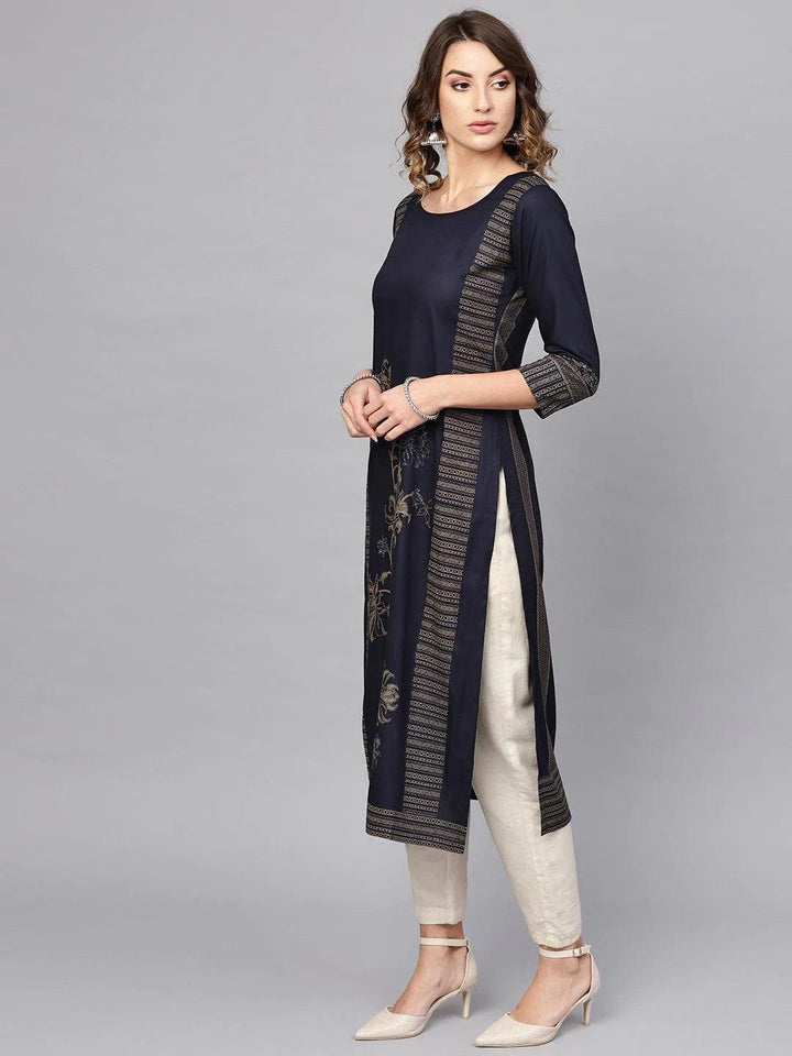 Blue Printed Cotton Kurta - ShopLibas