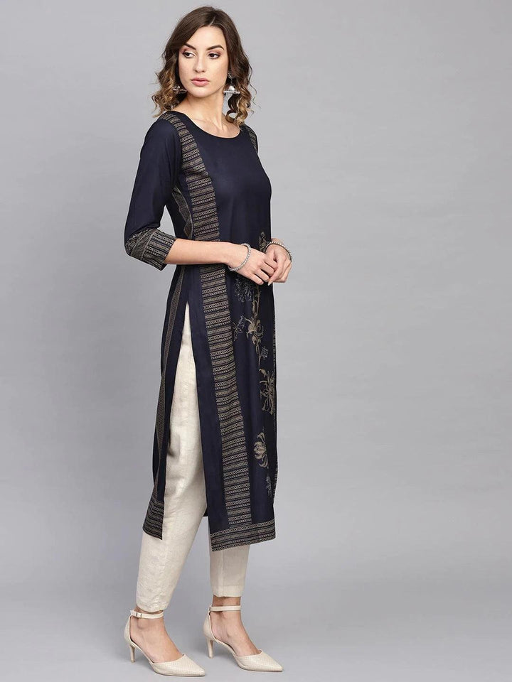 Blue Printed Cotton Kurta - ShopLibas