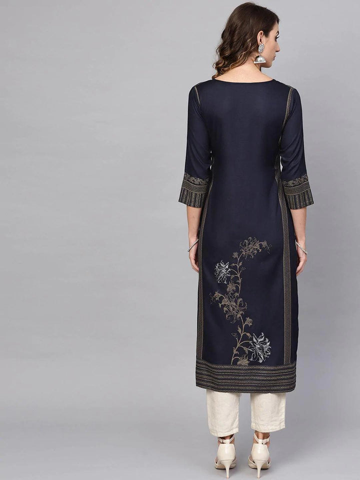 Blue Printed Cotton Kurta - ShopLibas