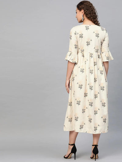 White Printed Cotton Dress - ShopLibas
