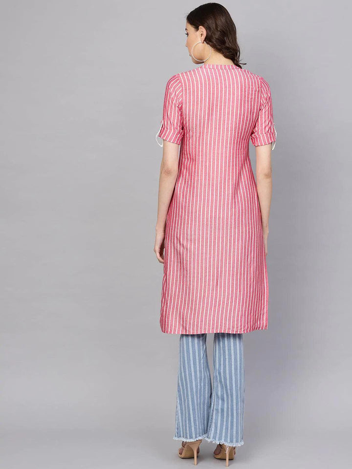 Pink Striped Rayon Kurta - ShopLibas