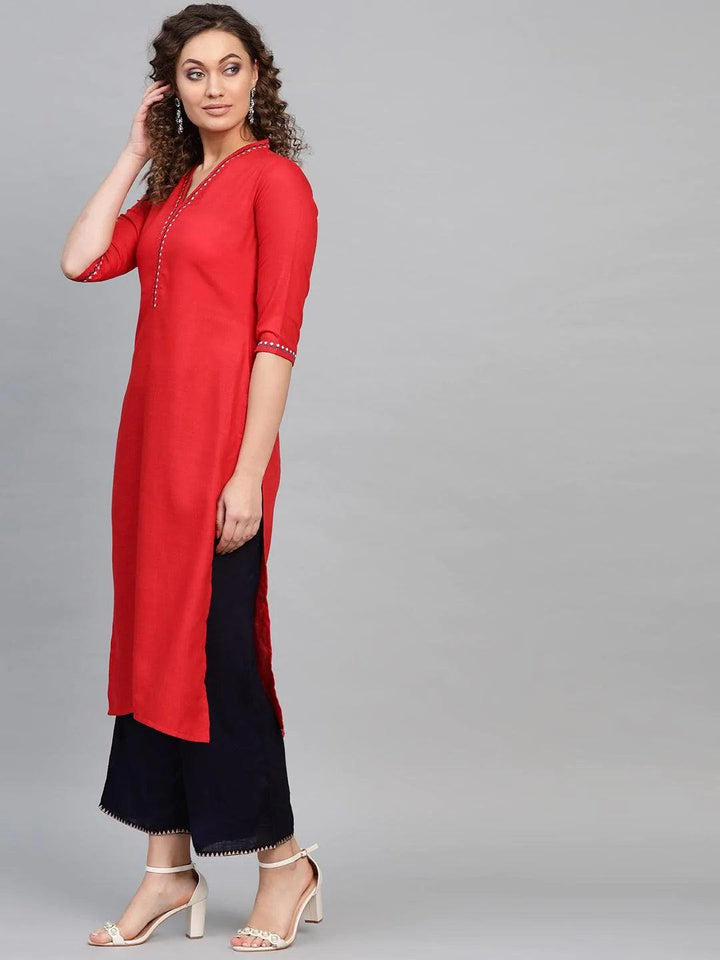 Red Printed Cotton Kurta - ShopLibas