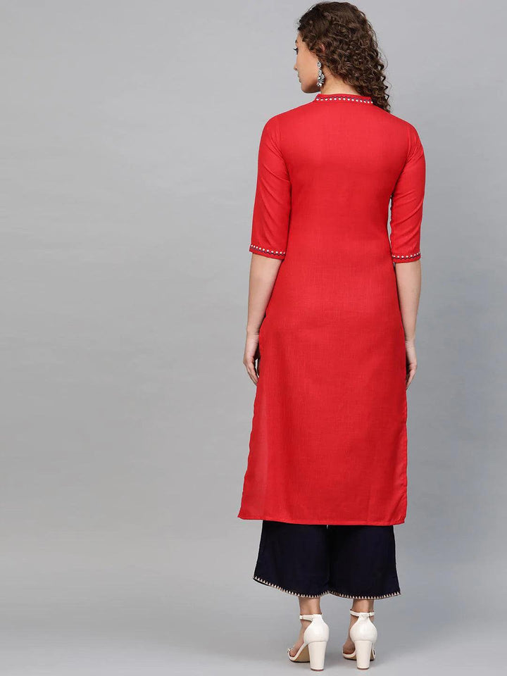 Red Printed Cotton Kurta - ShopLibas