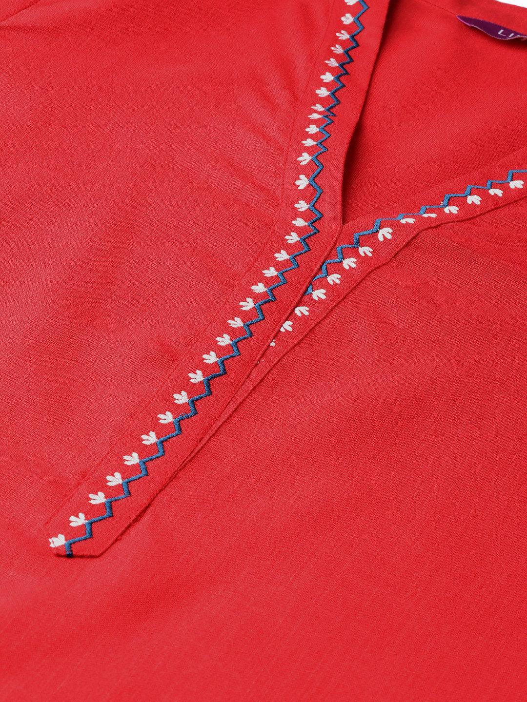 Red Printed Cotton Kurta - ShopLibas