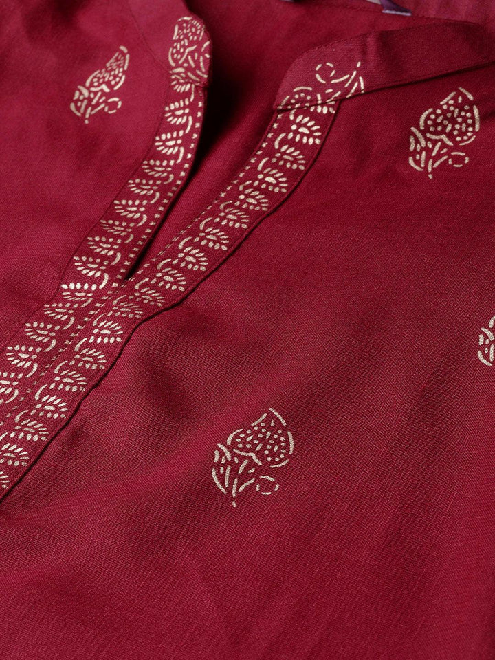Maroon Printed Cotton Kurta - ShopLibas