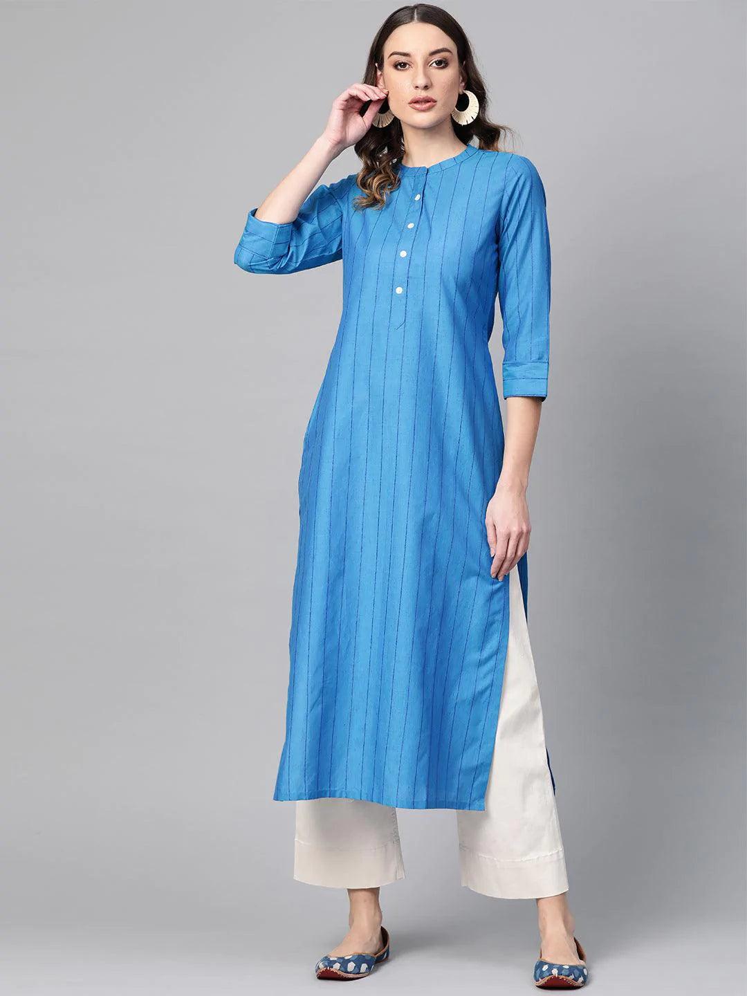 Blue Striped Cotton Kurta - ShopLibas