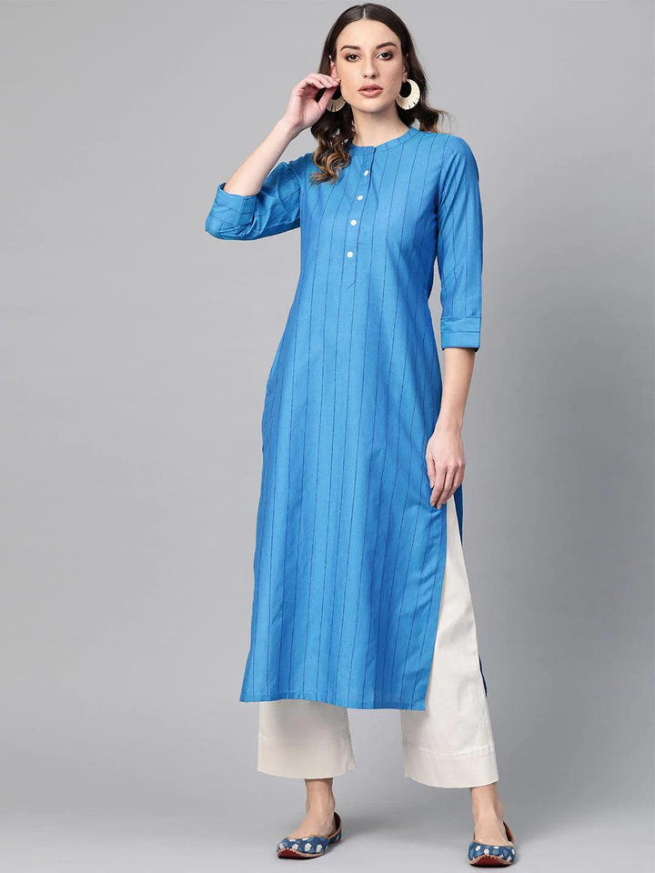 Blue Striped Cotton Kurta - ShopLibas