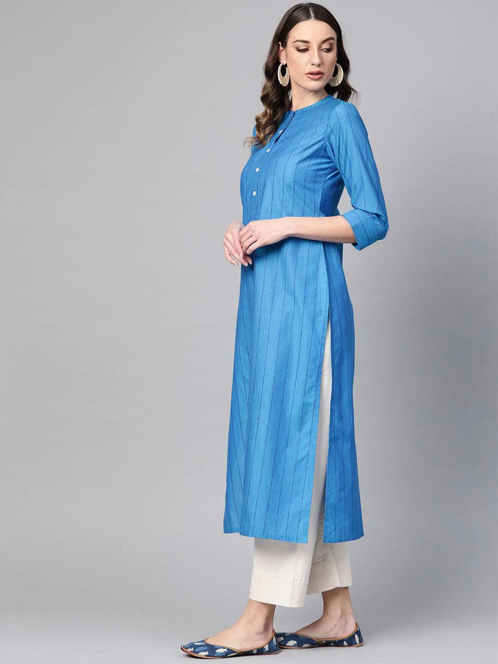 Blue Striped Cotton Kurta - ShopLibas