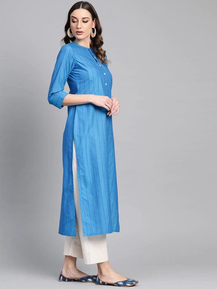 Blue Striped Cotton Kurta - ShopLibas
